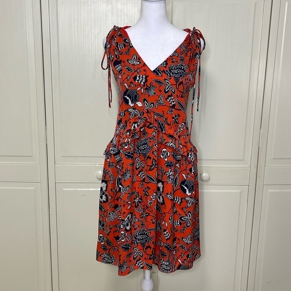 NORDSTROM Signature Women’s Silk Red Paprika Indio Floral Dress Size 8 - Picture 1 of 9